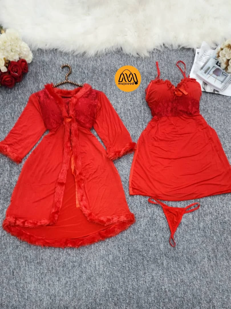 لانجري ليالي العمر ثلاث قطع ستن تركي فاخر شبك دنتل