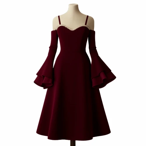 فستان قطيفة تركي بتطريز زركون – تصميم فاخر