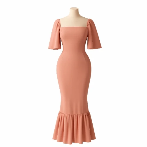 فستان كريب وردي راقي بأكمام شيفون