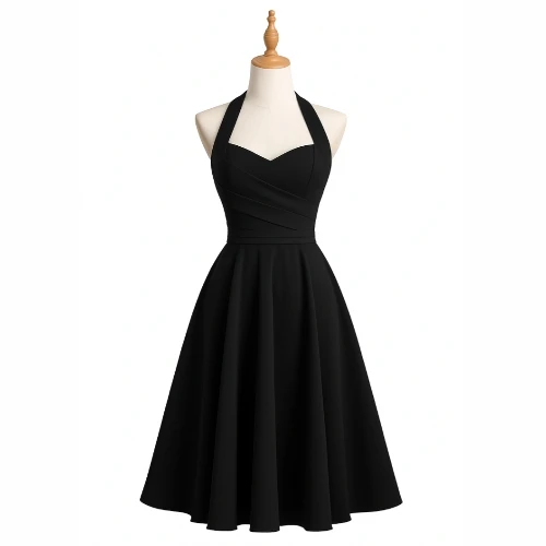 فستان سهرة كريب أسود راقي بقصّة A كلاسيكية