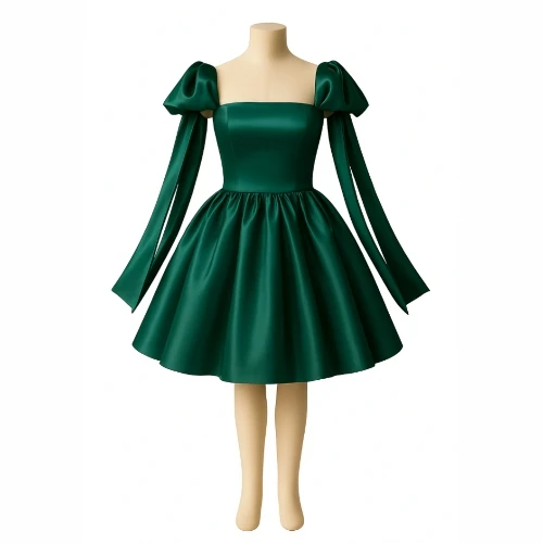 فستان سهرة أخضر زمردي بتصميم ساتان فاخر – قصة ملكية