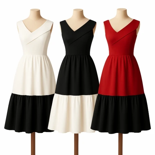 فستان كريب وشيفون تصميم كتف واحد