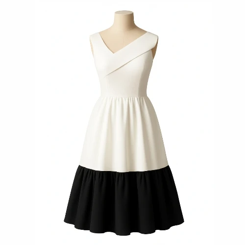 فستان كريب وشيفون تصميم كتف واحد