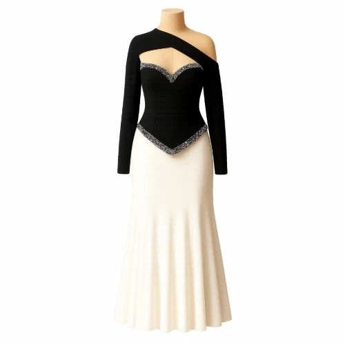 فستان سهرة كريب درجة أولى – تصميم كورسيه مطرّز وتنورة شيفون فاخرة