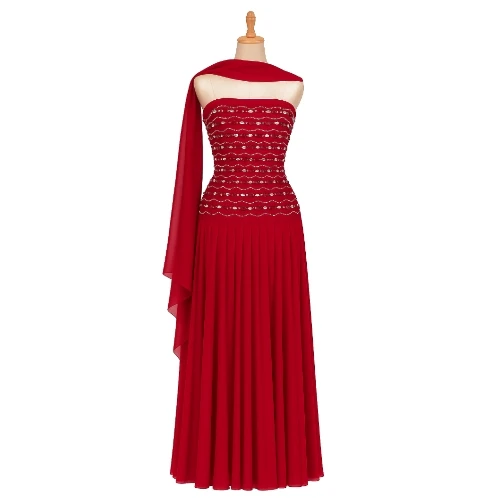 فستان شيفون مبطن بتطريز مكينة وزريكون أصلي – تصميم فاخر