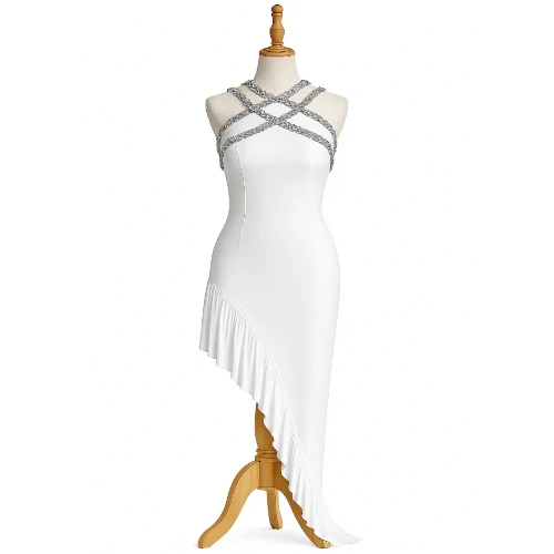 فستان كتان مع تل استرتش الأصلي بزركون تطريز يدوي – جودة فاخرة