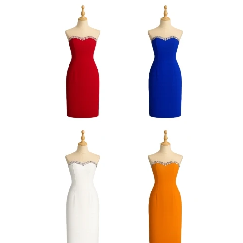 فستان كتان لكرا زركون مطرّز يدوي – فستان سهرة راقي