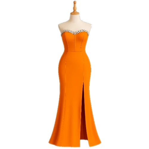 فستان كتان لكرا زركون مطرّز يدوي – فستان سهرة راقي