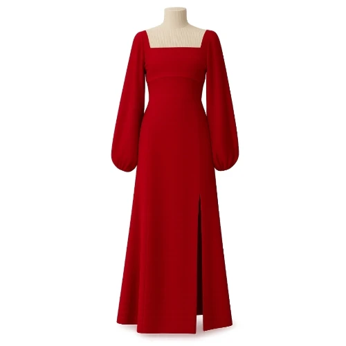 حرير باربي الأصلي – فستان سهرة كم منفوش شق جانبي