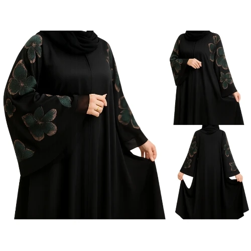 عباية تيك توك بلمعة أنيقة – ورد فاخر وقصّة فخمة