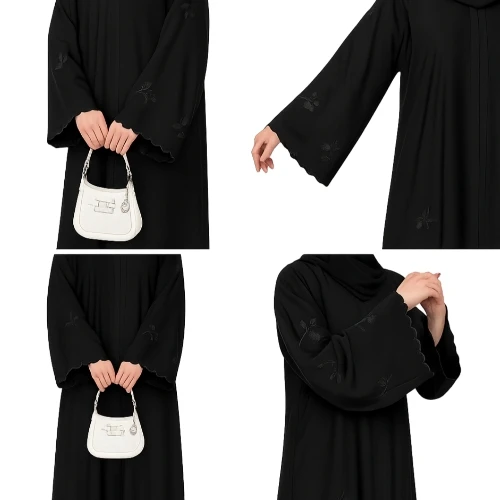 عباية قماش نصف القمر بتطريز ناعم