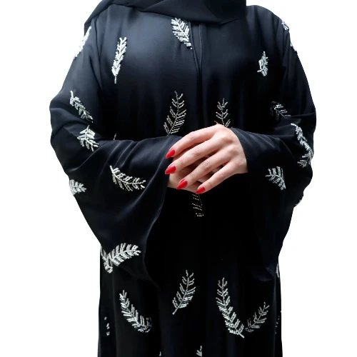 عباية تطريز أوراق فاخرة – موديل الرونق