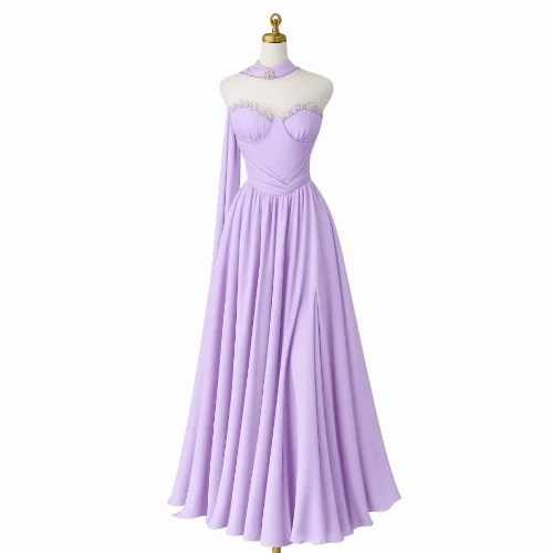 فستان لافندر ملكي بتطريز زركون فاخر