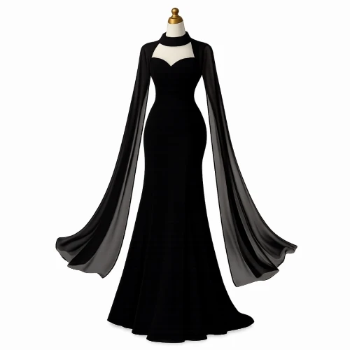 فستان سهرة شيفون أنيق بذيل شال طويل