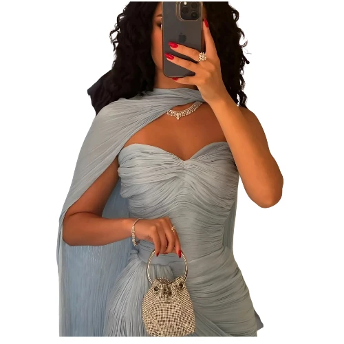 فستان شيفون أنيق بقصة كسرات انسيابية