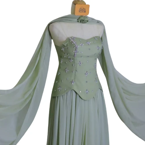 فستان شيفون مطرّز بكريستال زركون – تصميم أنثوي