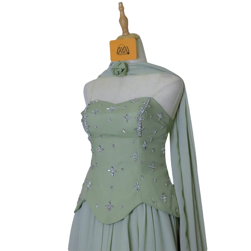 فستان شيفون مطرّز بكريستال زركون – تصميم أنثوي