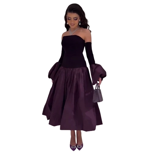 فستان سهرة أوف شولدر بتنورة واسعة ولمسة كلاسيكية