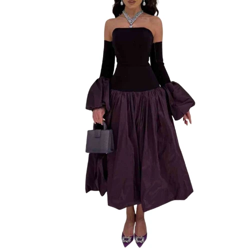 فستان سهرة أوف شولدر بتنورة واسعة ولمسة كلاسيكية