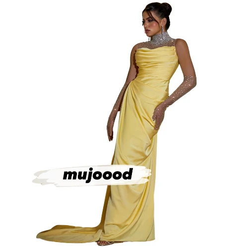 فستان سهرة أصفر ملكي بتطريز فاخر